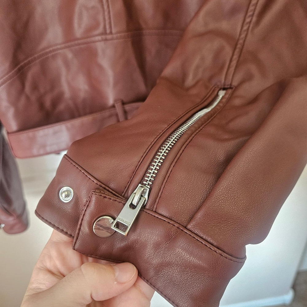 Lamarque Women's Mahogany Brown Dani Moto Jacket Large Cropped Belted Fall - Picture 10 of 14